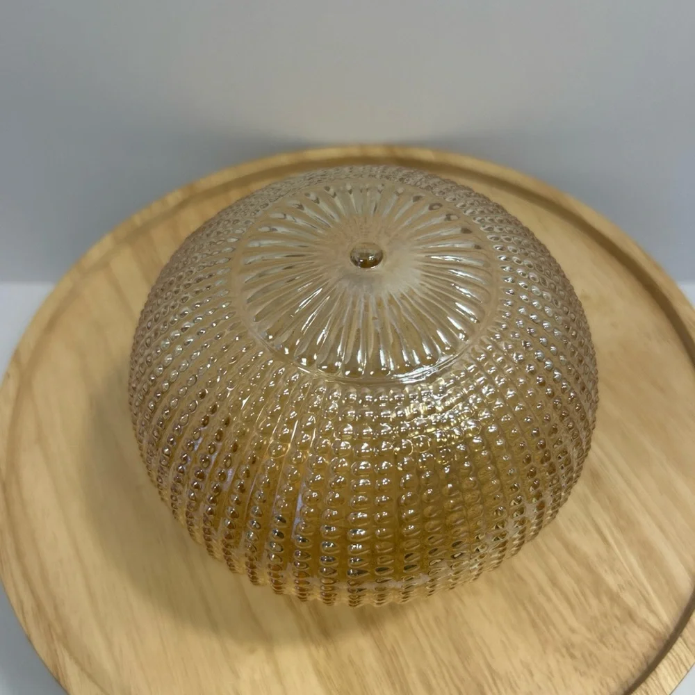 Vintage Light Iridescent Amber Ribbed Glass Ceiling Light Shade With 3” Fitter